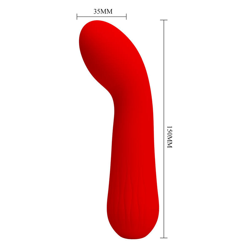 Vibratore ricaricabile PRETTY LOVE FAUN ROSSO, con design elegante e dettagli in silicone rosso, visibile in primo piano.