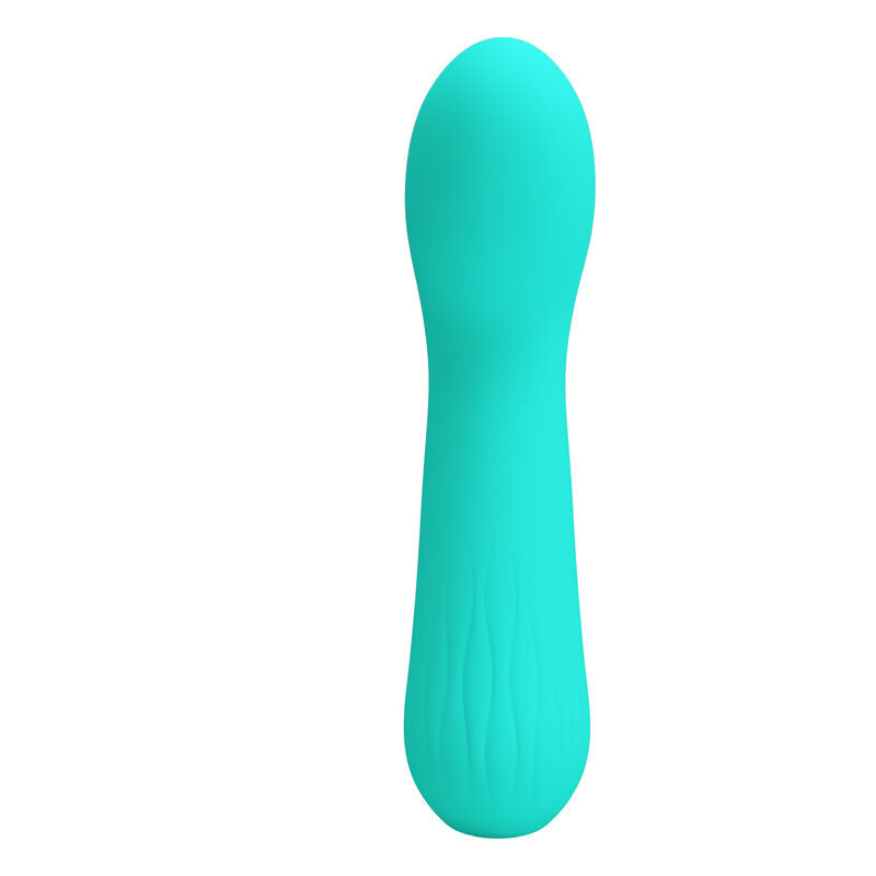 Vibratore ricaricabile Pretty Love Faun verde acqua, con design ergonomico e dettagli morbidi, ideale per piacere orale e stimolazione.