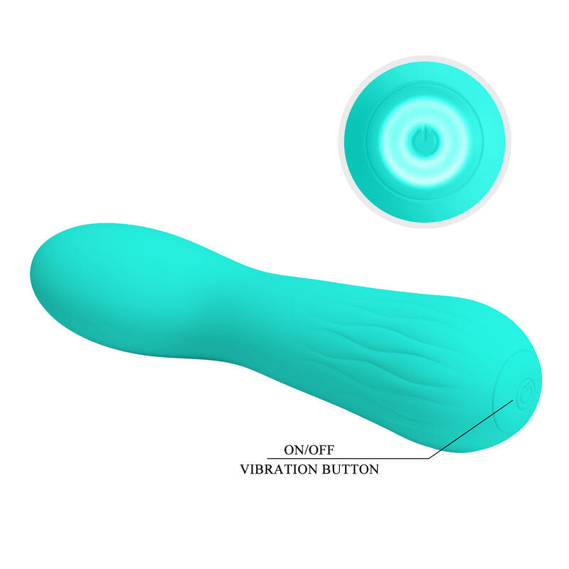 Vibratore ricaricabile Pretty Love Faun verde acqua con design ergonomico e superficie liscia, marca Pretty Love Smart.