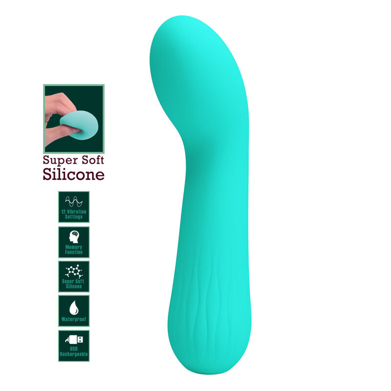 Vibratore ricaricabile Pretty Love Faun verde acqua, con design ergonomico e superficie liscia, marca Pretty Love Smart.