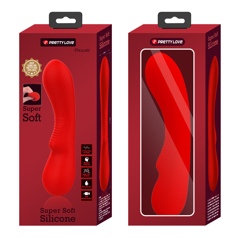 Vibratore ricaricabile Pretty Love Prescott rosso con design ergonomico e dettagli eleganti, ideale per stimolazione intima.