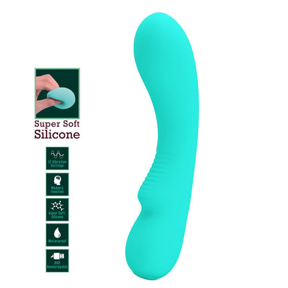 Vibratore ricaricabile Pretty Love Prescott Verde Acqua, silicone morbido, design ergonomico, ideale per stimolazione personale.