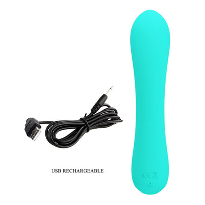 Vibratore ricaricabile Pretty Love Prescott verde acqua, design elegante e dettagli realistici, per piacere e stimolazione.