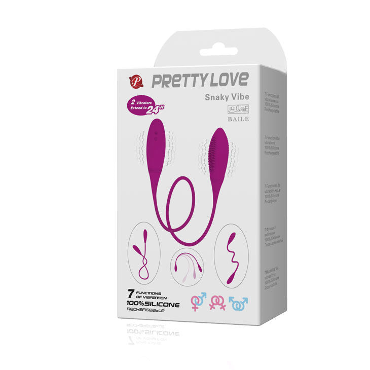 Vibratore Snakeky Deluxe 7V di PRETTY LOVE SMART, silicone rosa con dettagli realistici e design ergonomico.
