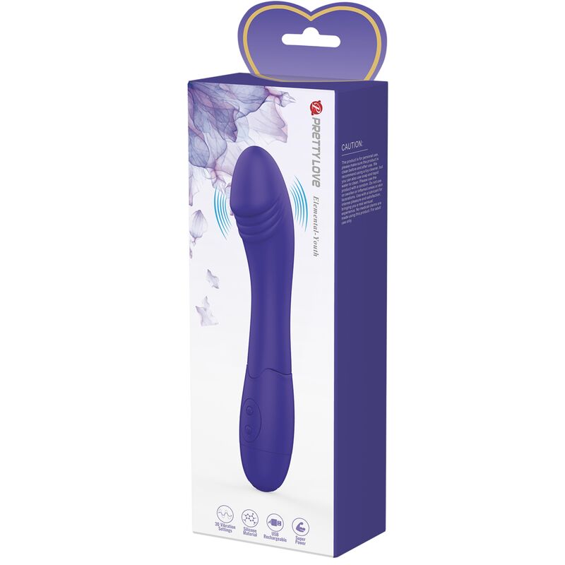 Vibratore dildo viola PRETTY LOVE Elemental Youth, design ergonomico e dettagliata superficie in immagine