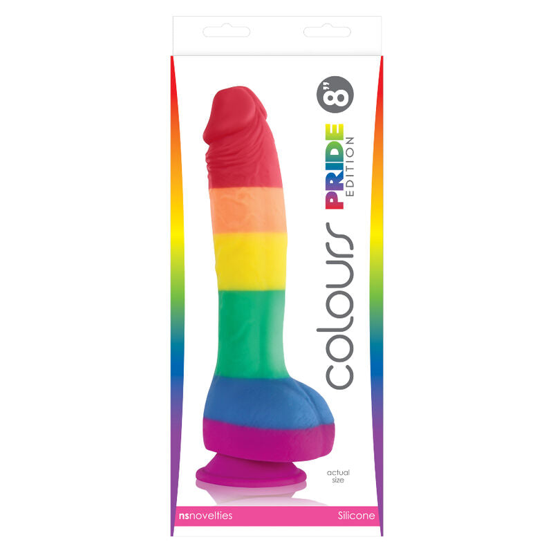 Dildo bandiera LGBT Pride PRIDE, 19 cm, con colori arcobaleno, realizzato in materiale sicuro, visibile in primo piano nell'immagine.