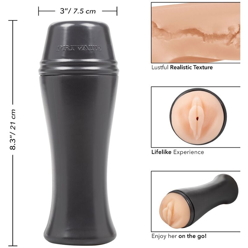 Masturbatore femminile PRIVATE Femme Fatale To Go, dettagliamo con texture e forma, ideale per piacere personale, in plastica morbida.
