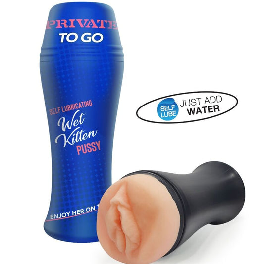 Masturbatore PRIVATE Wet Kitten Self Lube To Go, con dettagli realistici e lubrificazione integrata, ideale per piacere personale.