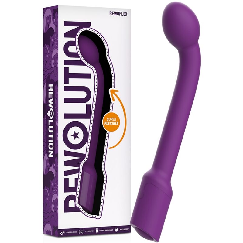 Stimolatore G-spot flessibile REWOFLEX di REWOLUTION, design ergonomico con superficie liscia e flessibile per stimolazione precisa.