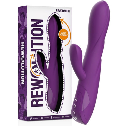 Vibratore flessibile Rewabbit di Rewolution con coniglio, design ergonomico e dettagli realistici, in morbido silicone color carne.