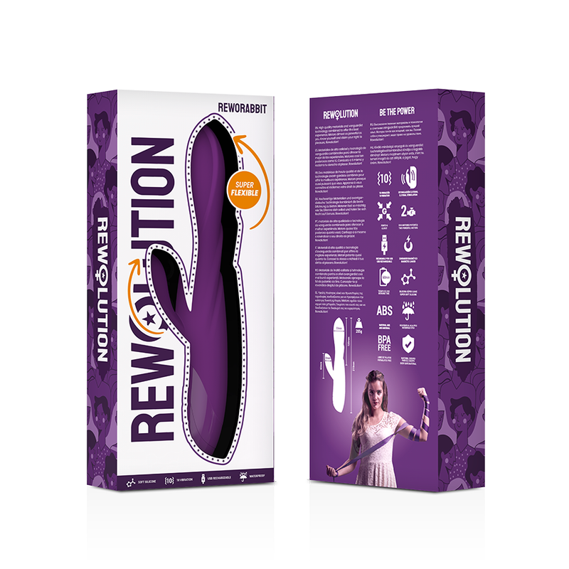 Vibratore flessibile Rewabbit di Rewolution con design coniglio, ideale per stimolazione e piacere.