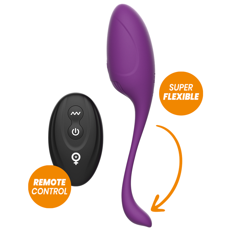 Vibratore a forma di uovo telecomandato REWOVO di REWOLUTION, in silicone nero con pulsante di controllo visibile