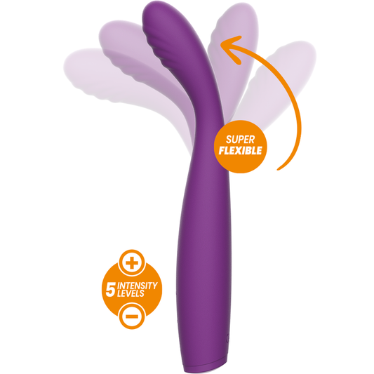 Vibratore flessibile REWOSTIM del marchio REWOLUTION, design ergonomico e texture liscia, visibile in dettaglio nell'immagine.