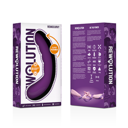 Vibratore flessibile e ricaricabile REWOCURVY della marca REWOLUTION, con superficie liscia e design ergonomico.