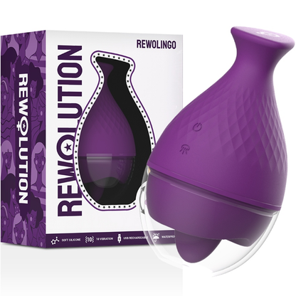 Vibratore Rewingo della marca Rewolution con lingua, design ergonomico e dettagli realistici per il piacere.