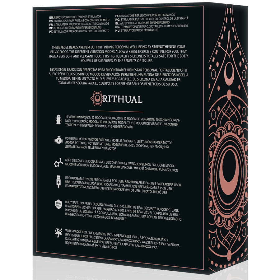 Sfere kegel vibranti RITHUAL NISHA, ricaricabili, con design orchidea, ideale per esercizi di rafforzamento del pavimento pelvico.