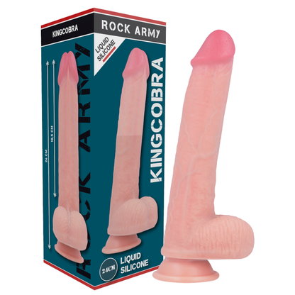 Dildo in silicone liquido KingCobra di ROCK ARMY, 24 cm, con diametro di 4,77 cm, design realistico e dettagli realistici.