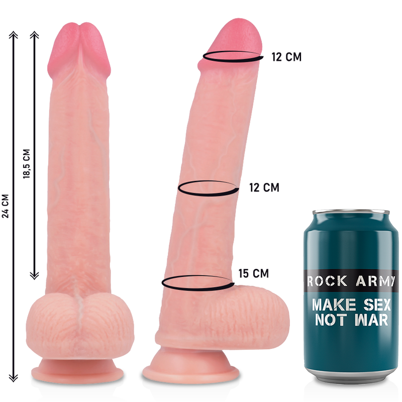 Dildo in silicone liquido KingCobra di ROCKARMY, 24 cm, con diametro di 4,77 cm, design realistico e dettagliato.