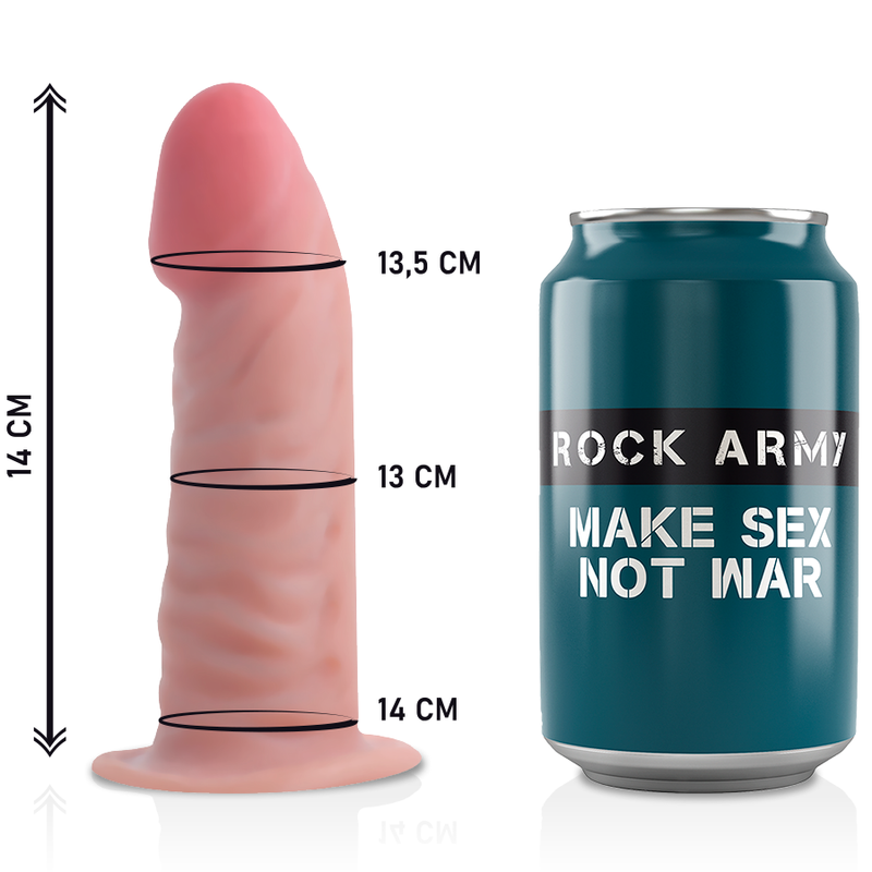 Imbracatura ROCKARMY con dildo realistico Tigre, doppia densità, lunghezza 14 cm, diametro 4,46 cm, dettagli realistici.