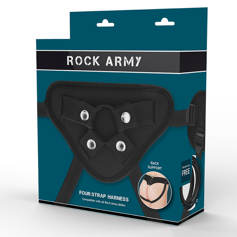 Imbragatura regolabile ROCKARMY con anelli flessibili, robusta e comoda, ideale per attività di sicurezza e sport estremi.