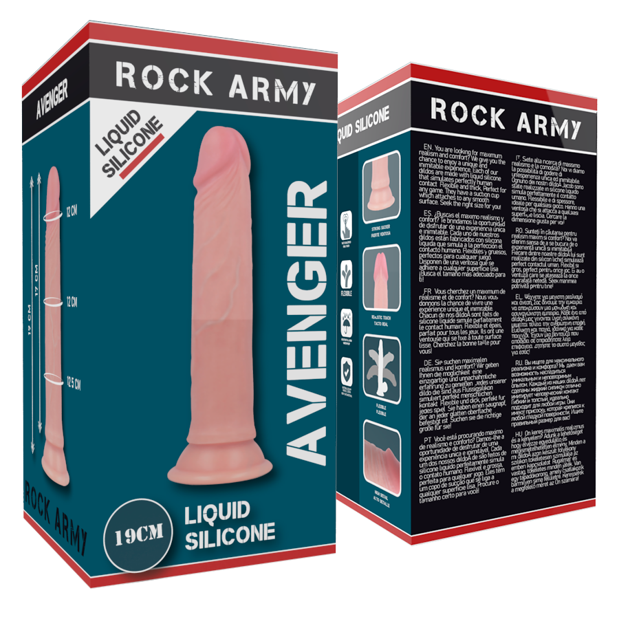 Silicone liquido premium Rock Army Avenger realistico di 19 cm con dettagli precisi e superficie liscia.