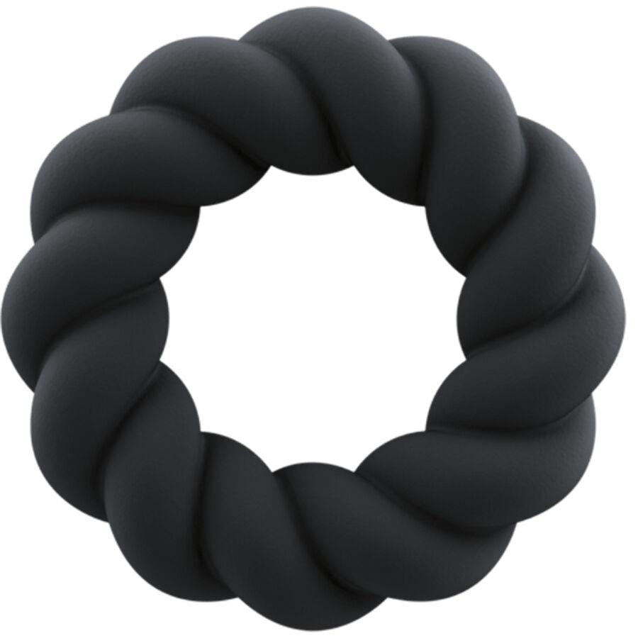 Anello masturbatore ROCKS-OFF Twist in silicone nero, con superficie texturizzata e design ergonomico per stimolazione.