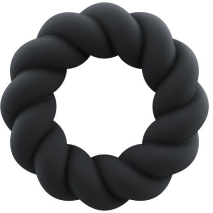 Anello masturbatore ROCKS-OFF Twist in silicone nero, con superficie texturizzata e design ergonomico per stimolazione.