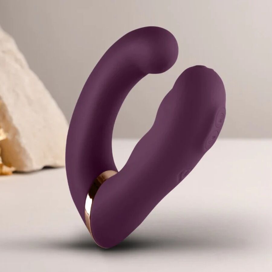 Vibratore doppio ROCKS-OFF Gemini, stimolatore del clitoride e punto G, colore viola, con design ergonomico e funzionale.