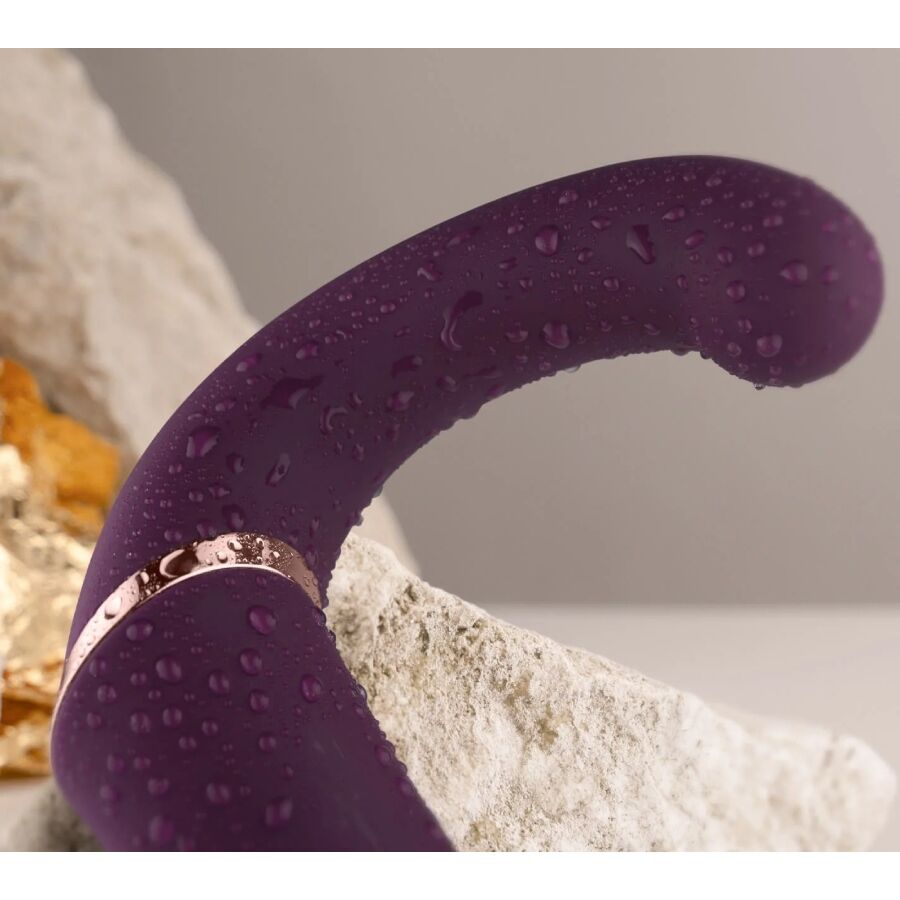 Vibratore doppio ROCKS-OFF GEMINI in colore viola, stimolatore del clitoride e punto G, con design ergonomico e texture liscia.