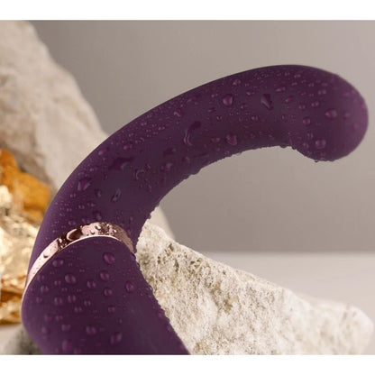 Vibratore doppio ROCKS-OFF GEMINI in colore viola, stimolatore del clitoride e punto G, con design ergonomico e texture liscia.