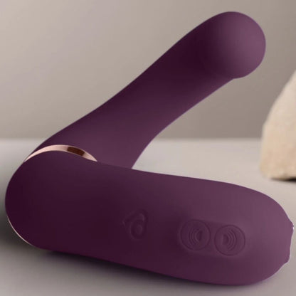 Vibratore doppio ROCKS-OFF Gemini, stimolatore clitoride e punto G viola, con design ergonomico e texture liscia.