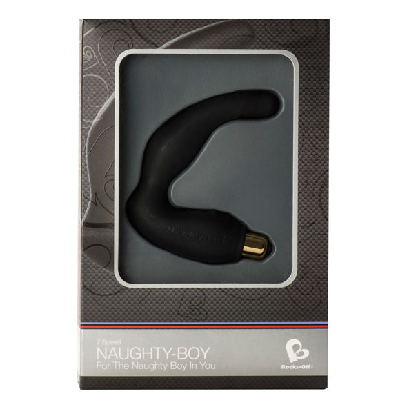 Massaggiatore punto G maschio ROCKS-OFF Naughty-Boy 7 V nero, design elegante e funzionale per piacere e stimolazione.