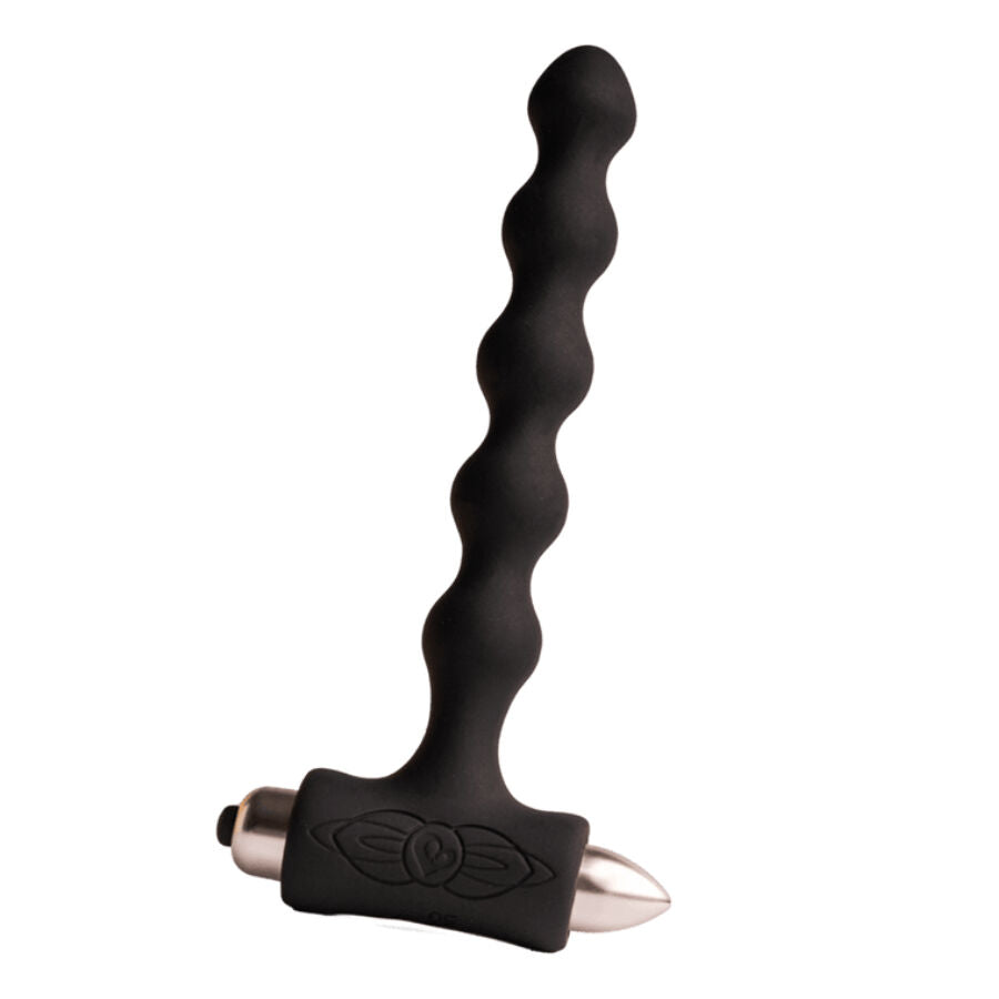 Plug anale vibratore nero ROCKS-OFF Petite Sensations Pearls, con perle e design compatto, ideale per stimolazione anale.