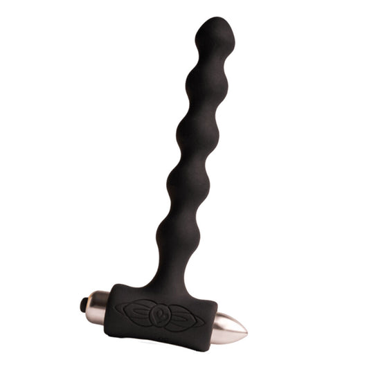 Plug anale vibratore nero ROCKS-OFF Petite Sensations Pearls, con perle e design compatto, ideale per stimolazione anale.