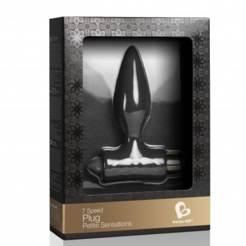 Plug anale nero ROCKS-OFF Petite Sensations, design compatto e adatto ai principianti, visibile in immagine con superficie liscia.