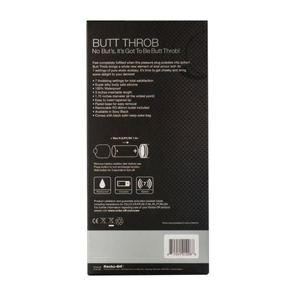 Stimolatore P-Point But Throb ROCKS-OFF nero con 7 velocità, design elegante e funzionale, per massaggi e piacere personale.