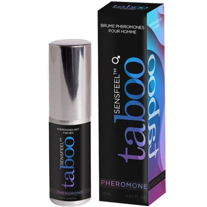 Profumo RUF Taboo Pheromone for Him, bottiglia da 15 ml con etichetta elegante, mostra il flacone di profumo con spray.