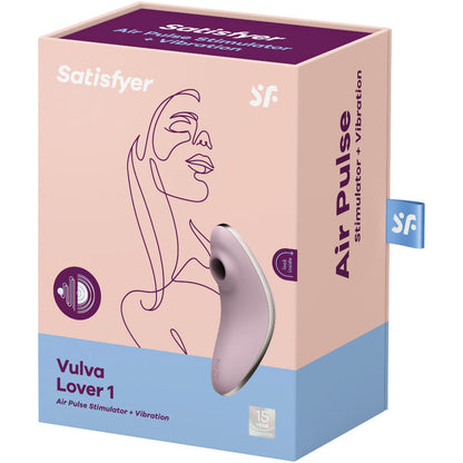 Stimolatore e vibratore a impulsi d'aria SATISFYER AIR PULSE VULVA LOVER 1, dispositivo blu, dettagliato, design ergonomico.