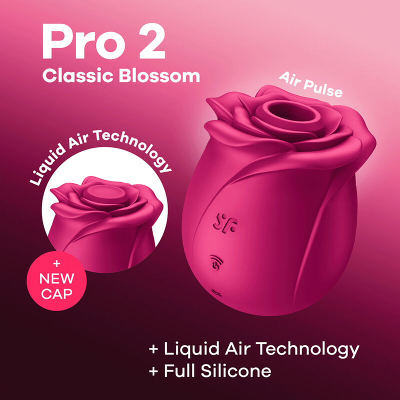 Vibratore SATISFYER AIR PULSE PRO 2 CLASSIC BLOSSOM con design elegante e superfici morbide, visibile in primo piano nell'immagine.