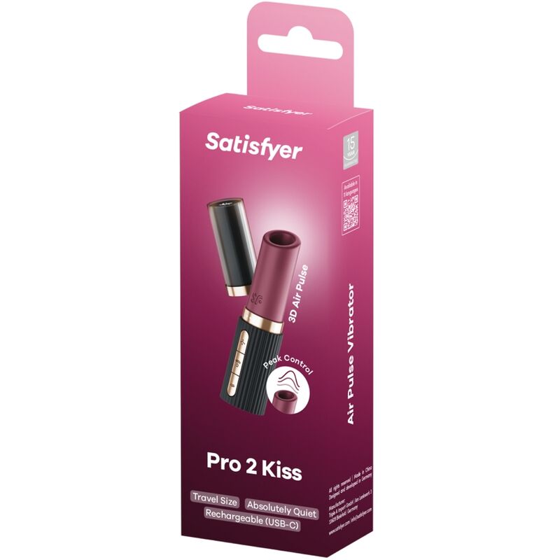 Stimolatore clitorideo SATISFYER PRO 2 KISS WAVE nero con tecnologia Air Pulse, design elegante e compatto.