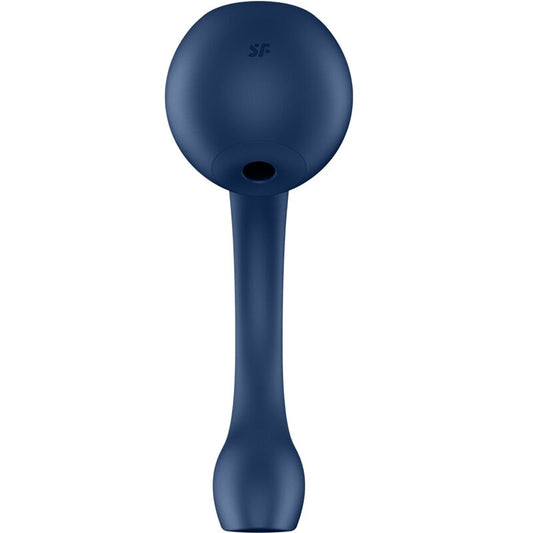 Stimolatore Punto G e Air Pulse SATISFYER PRO+ WAVE 4 con app gratuita, blu scuro, design ergonomico e tecnologia avanzata.