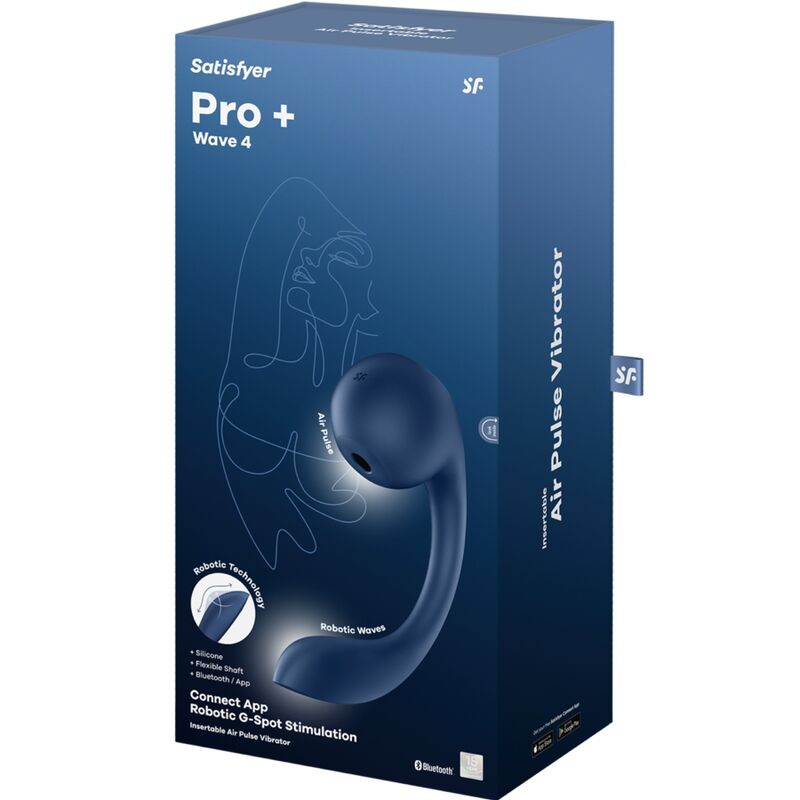 Stimolatore Pro+ Wave 4 SATISFYER AIR PULSE, punto G e Air Pulse, blu scuro, con app gratuita, design ergonomico e compatto.