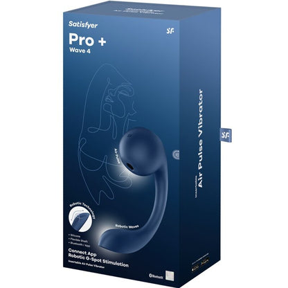 Stimolatore Pro+ Wave 4 SATISFYER AIR PULSE, punto G e Air Pulse, blu scuro, con app gratuita, design ergonomico e compatto.