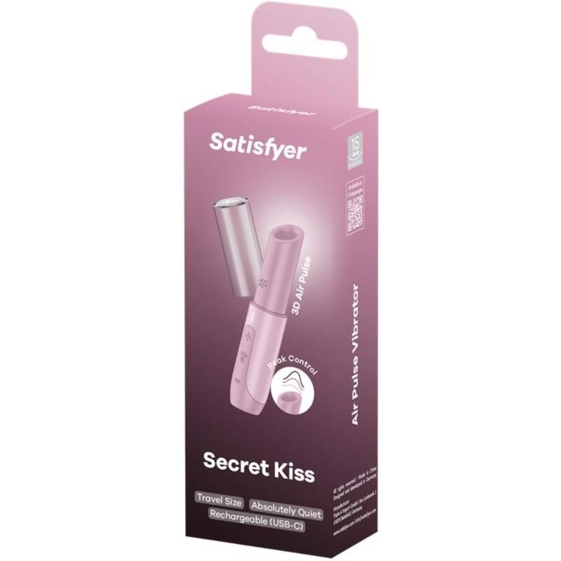 Stimolatore clitorideo rosa SATISFYER SECRET KISS WAVE con tecnologia Air Pulse, immagine del prodotto con design elegante.