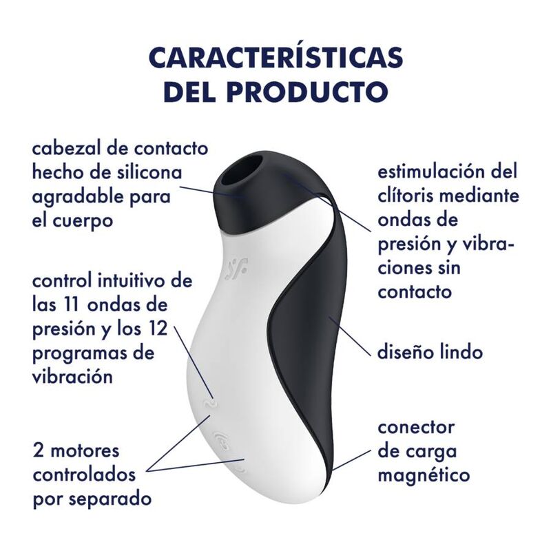 Stimolatore Satisfyer Orca Air Pulse con vibrazione, superficie liscia e design ergonomico, ideale per piacere e benessere.
