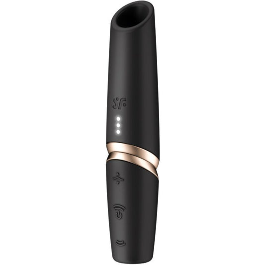 Stimolatore clitoride SATISFYER Perfetto Kiss Wave nero e oro, con tecnologia AIR PULSE per sensazioni intense.