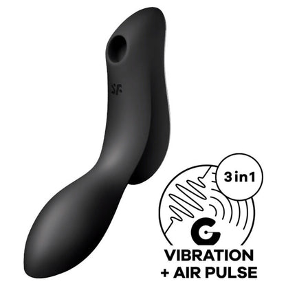Vibratore Curvy Trinity 2 Air Pulse SATISFYER AIR PULSE in nero, con design curvo e tecnologia Air Pulse visibile.