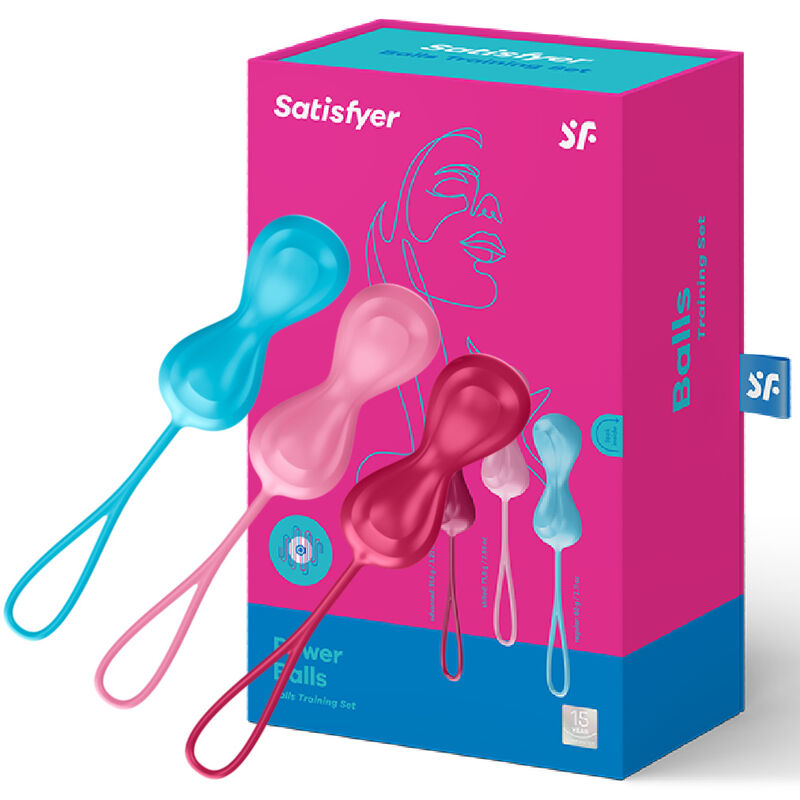 Set di palline da allenamento Satisfyer Loveballs con due sfere in silicone rosa, ideale per esercizi di tonificazione e benessere.