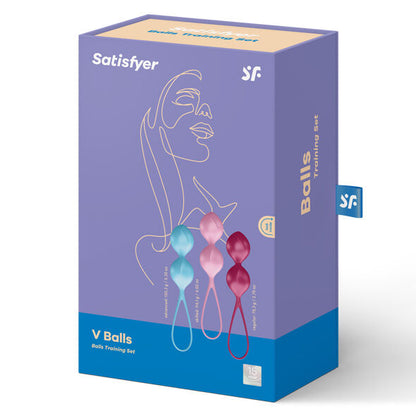 Set di loveballs SATISFYER BALLS per allenamento del pavimento pelvico, con due sfere di diverse dimensioni e materiali.
