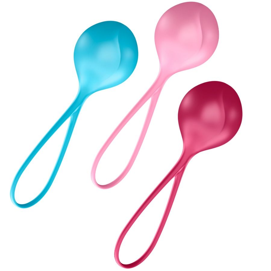 Set da allenamento con Loveballs SATISFYER, due palline in silicone per esercizi di tonificazione e piacere.